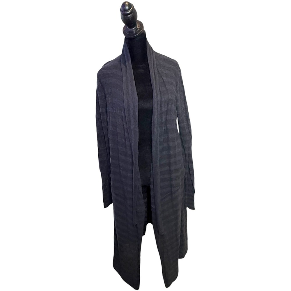 Free People Distressed Long Cardigan Womens S Black Striped Duster Open Front